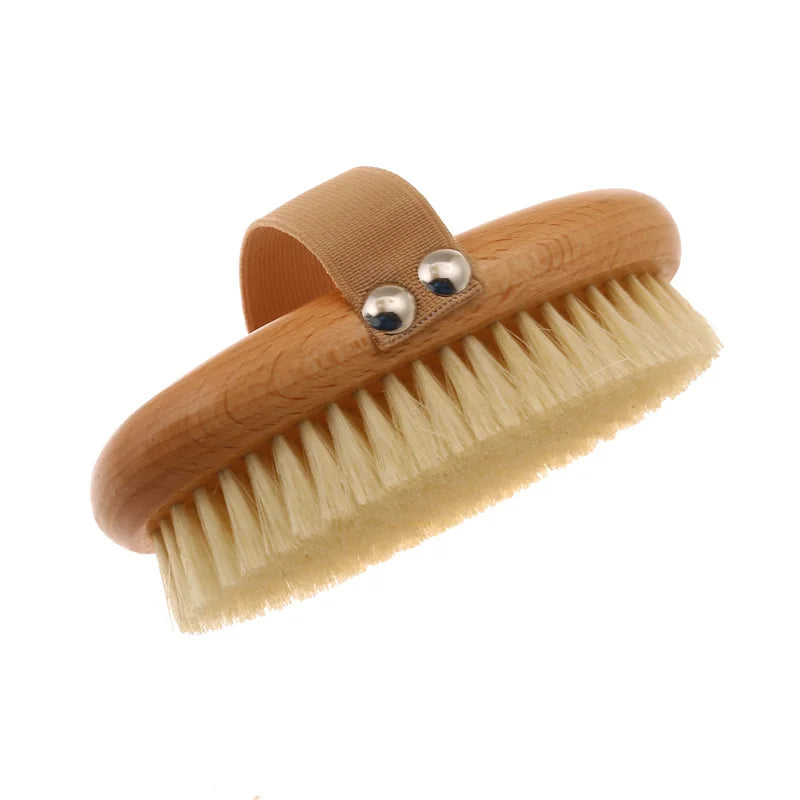 Wet Dry Skin Body Brush Natural Pig Bristles Dry Skin Exfoliating Body Massage Cleaning SPA Tool For Cellulite Lymphatic Drainag