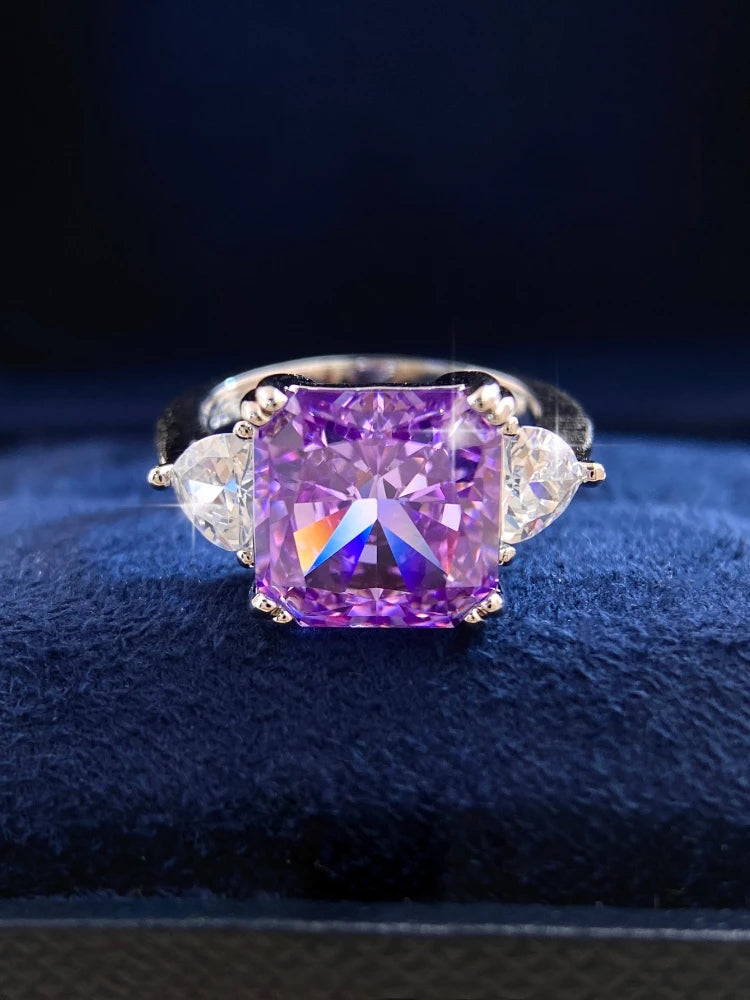 925 Sterling Silver Colourful Sugar Cube Triangle Zirconia Ring For Women Daily Anniversary Luxury High Quality Fine Jewelry