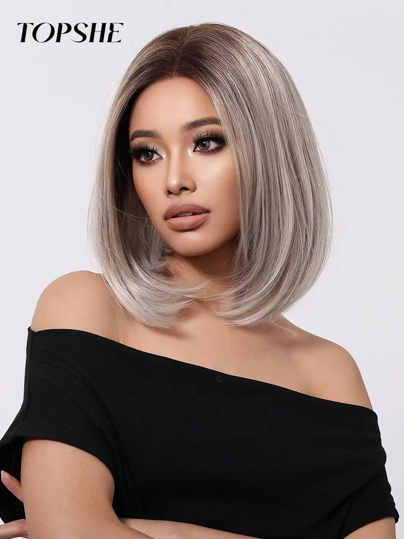 Topshe Short Bob 13x6 HD Lace Front Wig Ombre Blonde Straight Synthetic Wigs Glueless Pre-Plucked Heat Resistant Fiber Daily