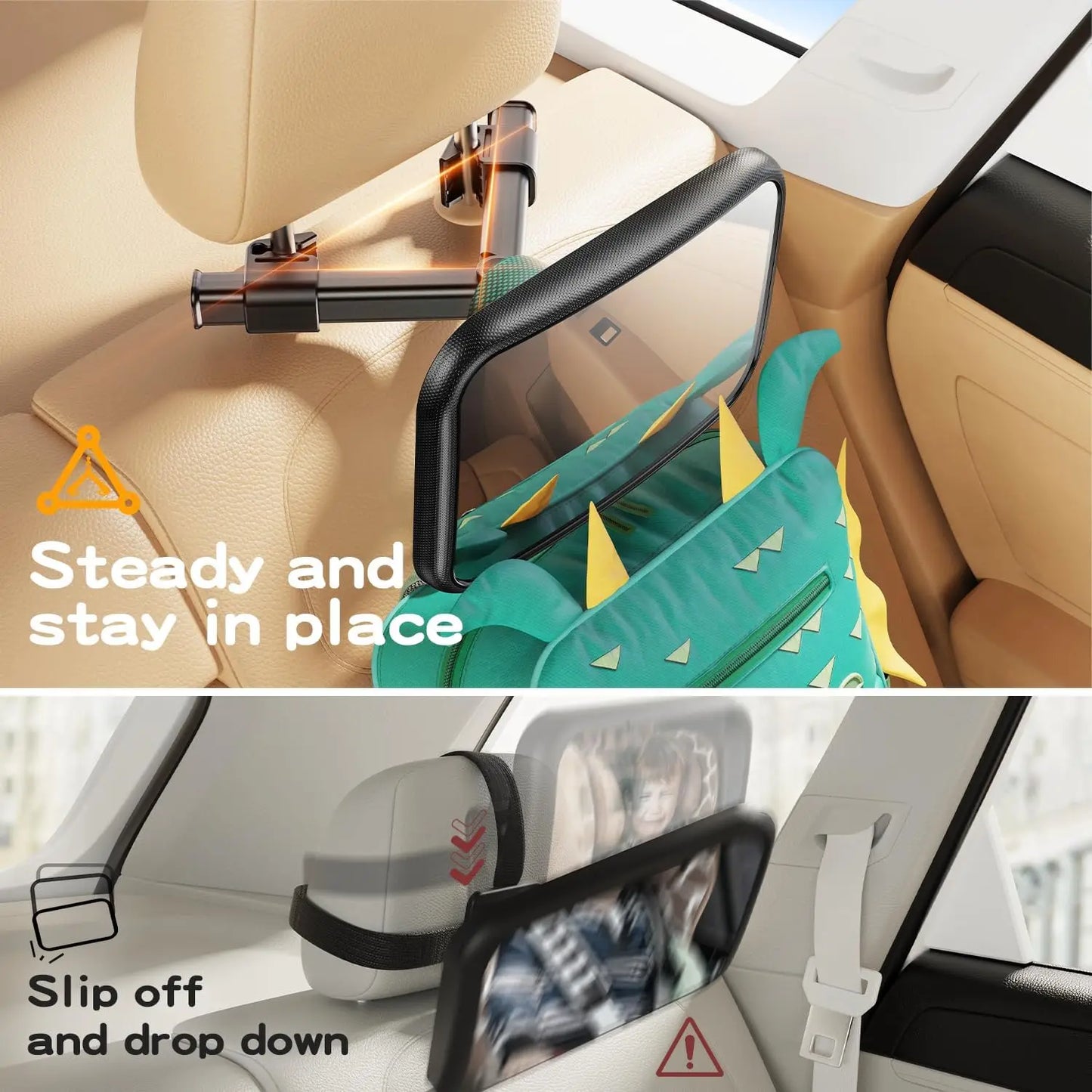 Baby car seat rearview mirror, designed with a baby hook style. Non-shaking rearview mirror for baby car seats