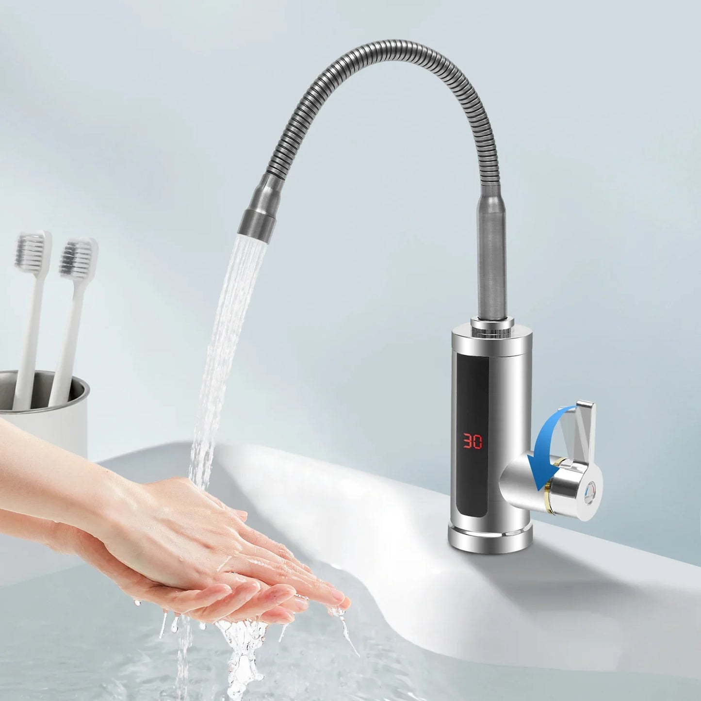 3000W Instant Electric LCD Faucet Instant Tap 360° Fast Heater Heating Hot/Cold Water Supply for Bathroom Kitchen