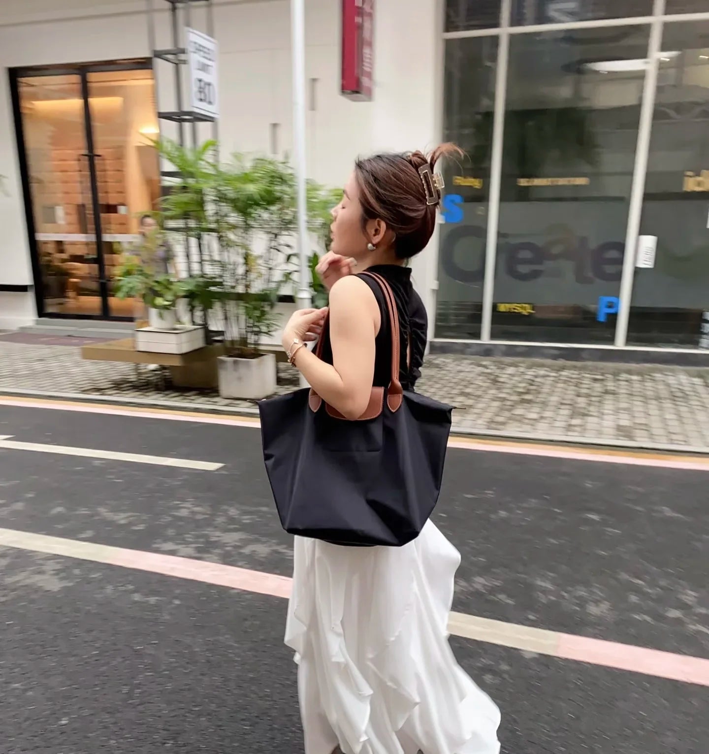 2026 femmes Y2K, sac à main en nylon écologique pliable, sac à bandoulière simple grande capacité Commuter bag