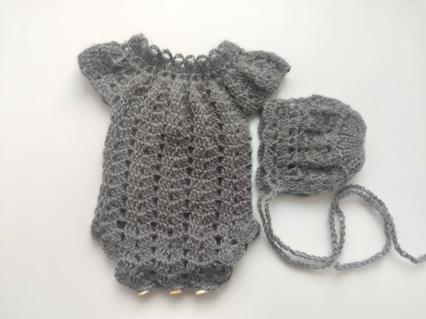 Newborn photography props  Crochet  mohair jumpsuits and hat suit