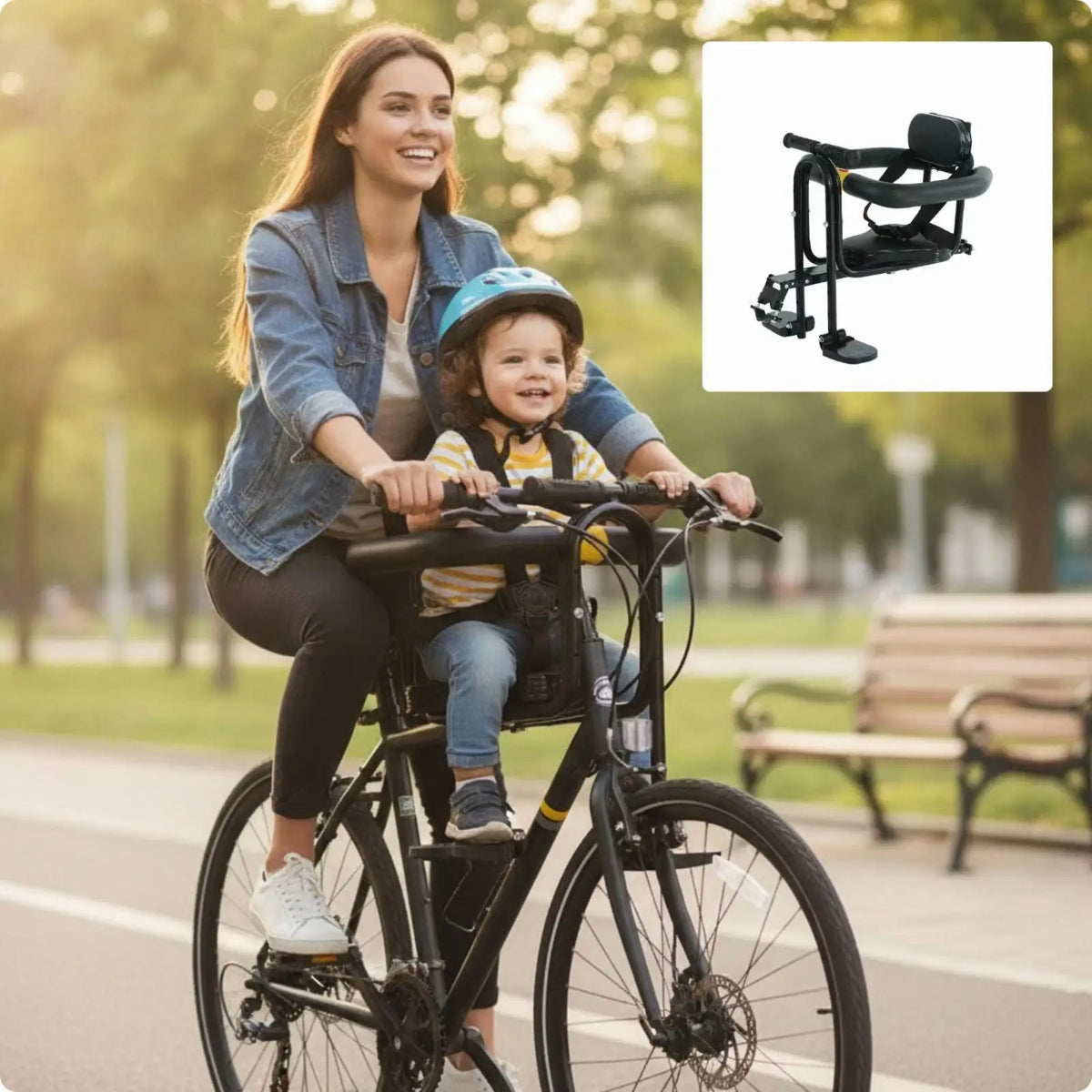 Rear-Mounted Child Carrier Seat Child Cycle Seat with Harness Secure for Young Children, Parents, Family Rides, Outdoor Biking