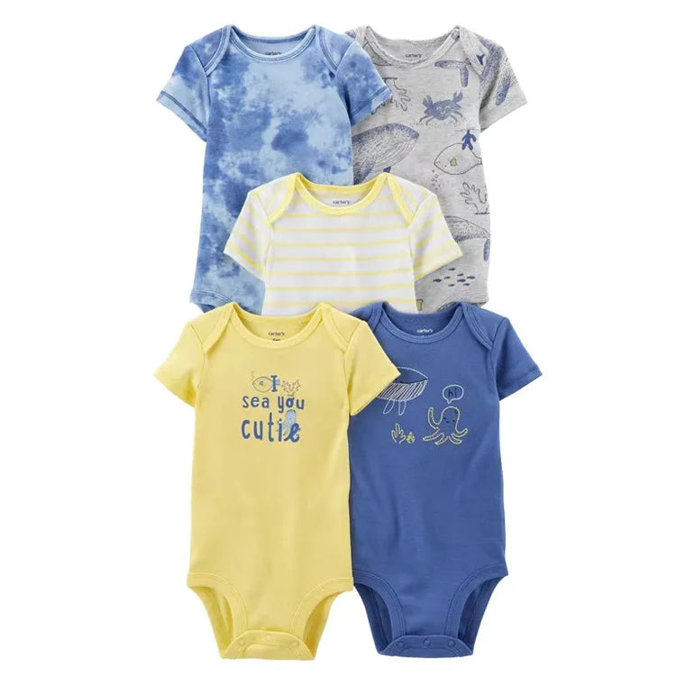 LIEMEI (Baby 0-24M)5 pcs Baby New  Romper Summer Onesie Pajama Cotton Boy Girl Clothes Newborn Zipper Footies Jumpsuit Short-Sle