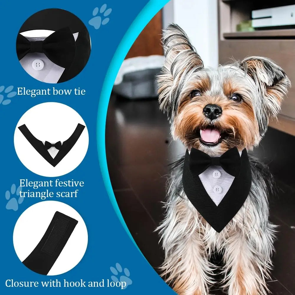 Sucado Handsome Wedding Pet Dog Bandana Elegant Suit Bowtie Luxury Triangular Scarf Collar Engagement Party Gifts Accessories