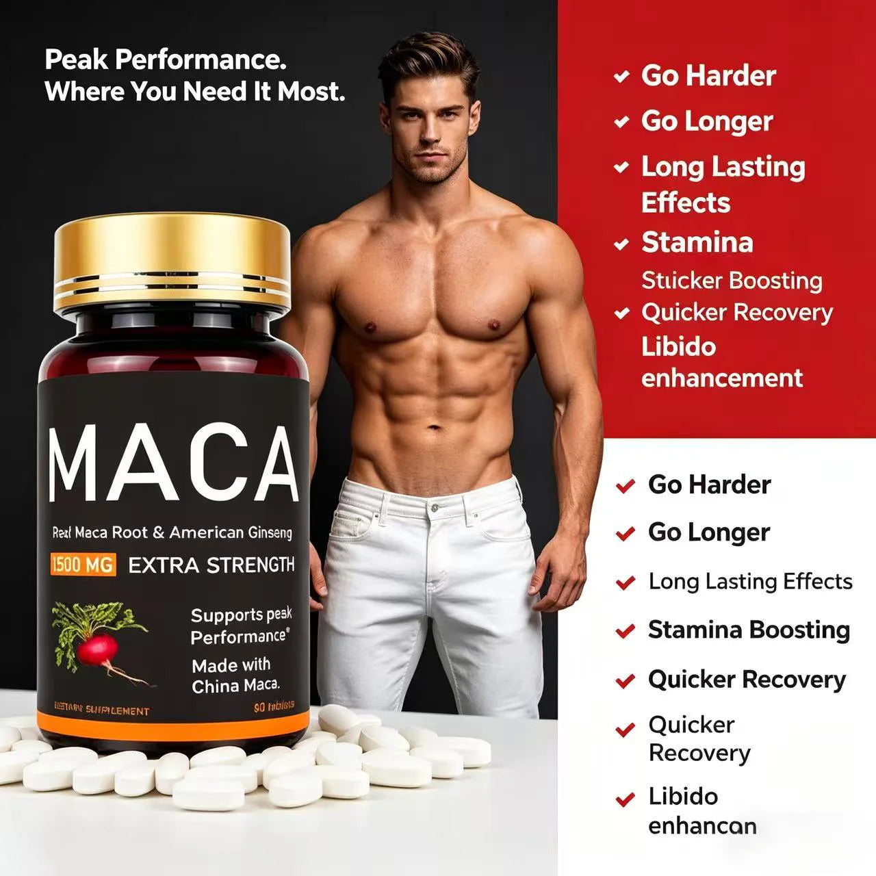 Premium Oyster, Maca & Ginseng Formula，Natural Male Performance Support | Male Enhancing for Stamina, Endurance & Muscle Growt