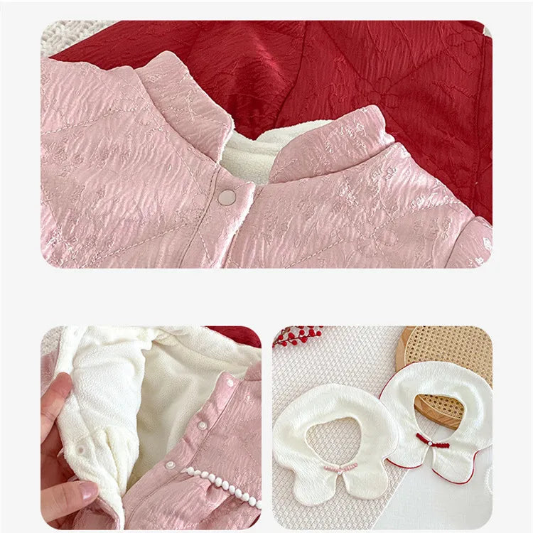 Baby Warm New Year Christmas Rompers 0-2 Year Old Korean Childrens Wear Winter Bodysuit Toddler Girls Sweetheart Outwear