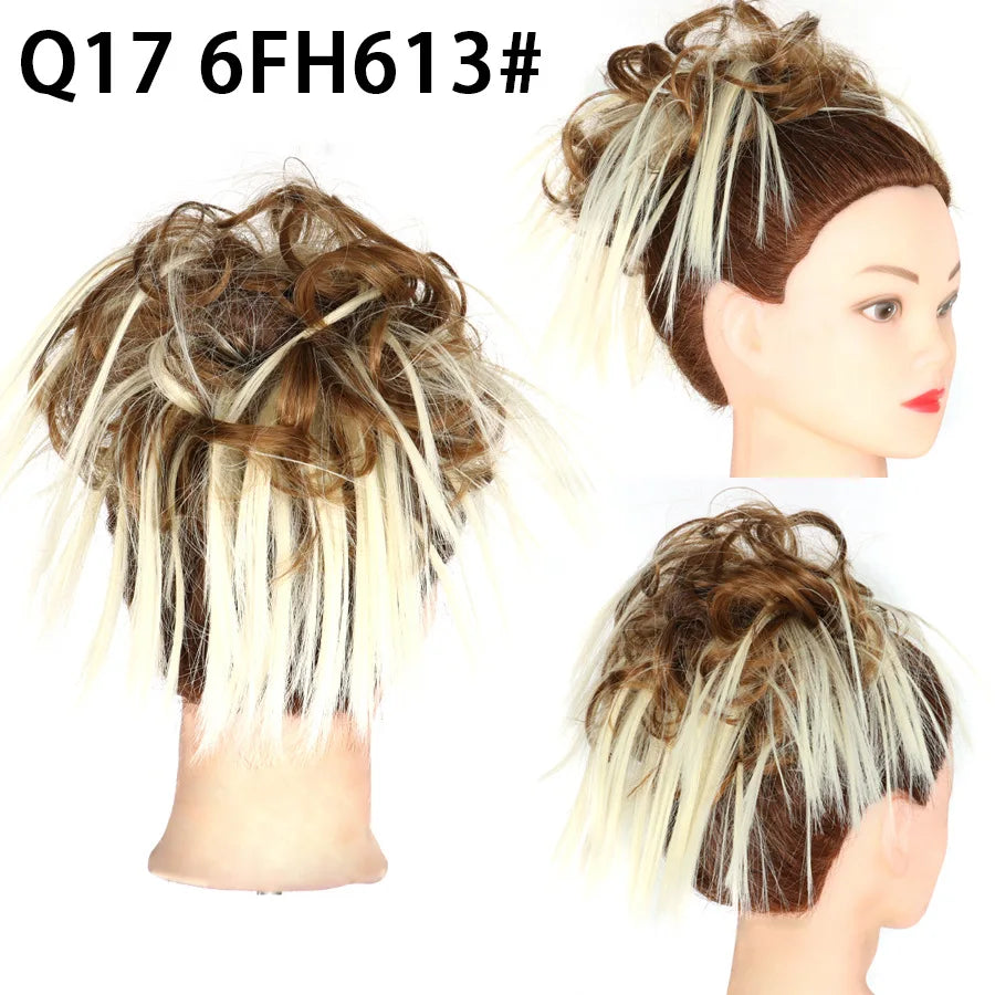 Synthetic Hair Bun Extensions Messy Curly Elastic Hair Scrunchies Hairpieces Synthetic Chignon Donut Updo Hair Pieces for Women
