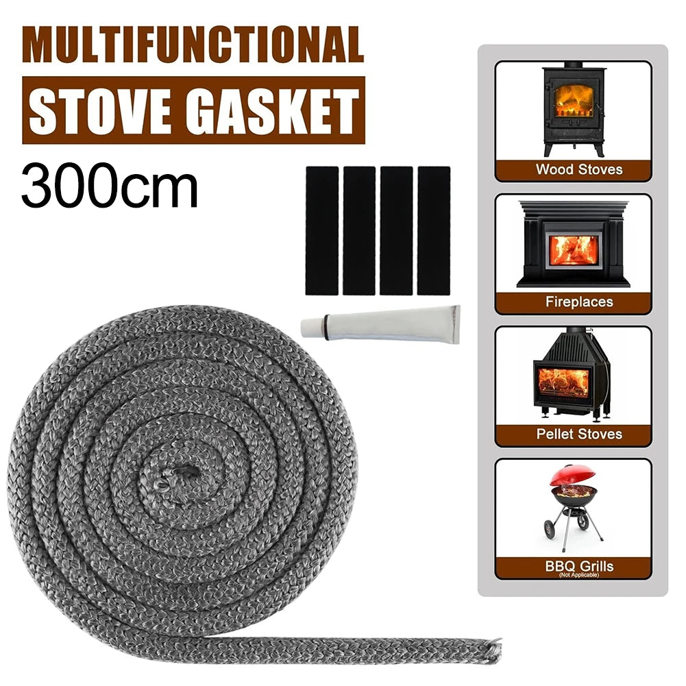 1set 6mm~25mm Fireplace Sealing Rope Wood Stove Door Gasket Rope Seal Replacement Black Gasket Tape Kit For Fireplace Oven