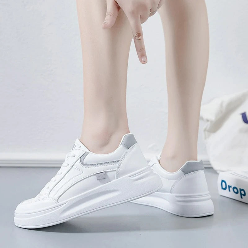 Women's Shoes Platform Sneakers Lace-Up Women Running Shoes Outdoor Breathable Tennis Shoes PU Leather White Casual Shoe 2025