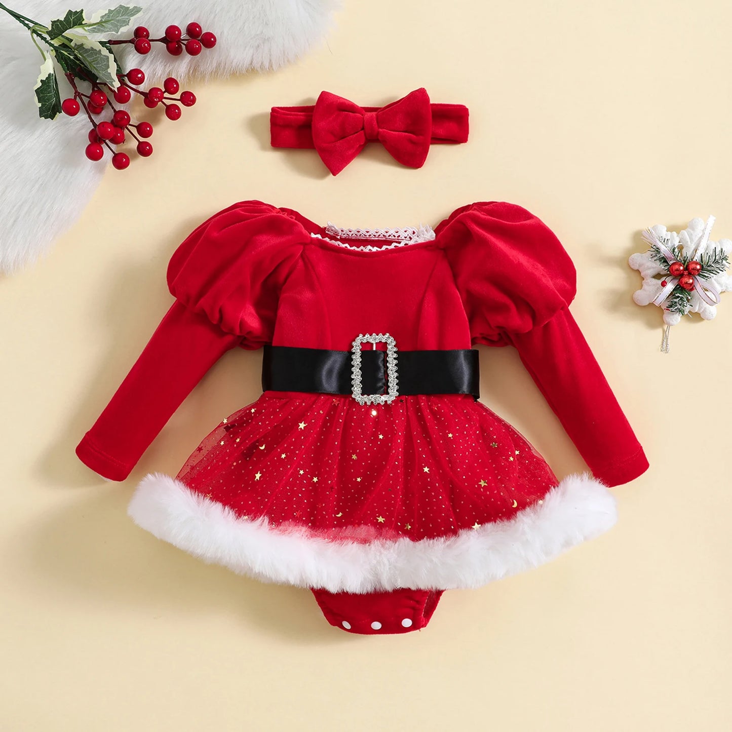 Ceeniu Baby Christmas Bodysuit Dress For Girls Green Santa Claus Letter Rompers Infants Onesies My First New Year Costume Baby