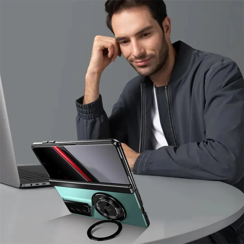 Matte Solid Color Phone Case for Honor Magic V2 RSR Hard Shell Protection Shockproof Film Protector with Holder Cover