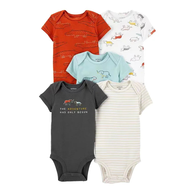 LIEMEI (Baby 0-24M)5 pcs Baby New  Romper Summer Onesie Pajama Cotton Boy Girl Clothes Newborn Zipper Footies Jumpsuit Short-Sle