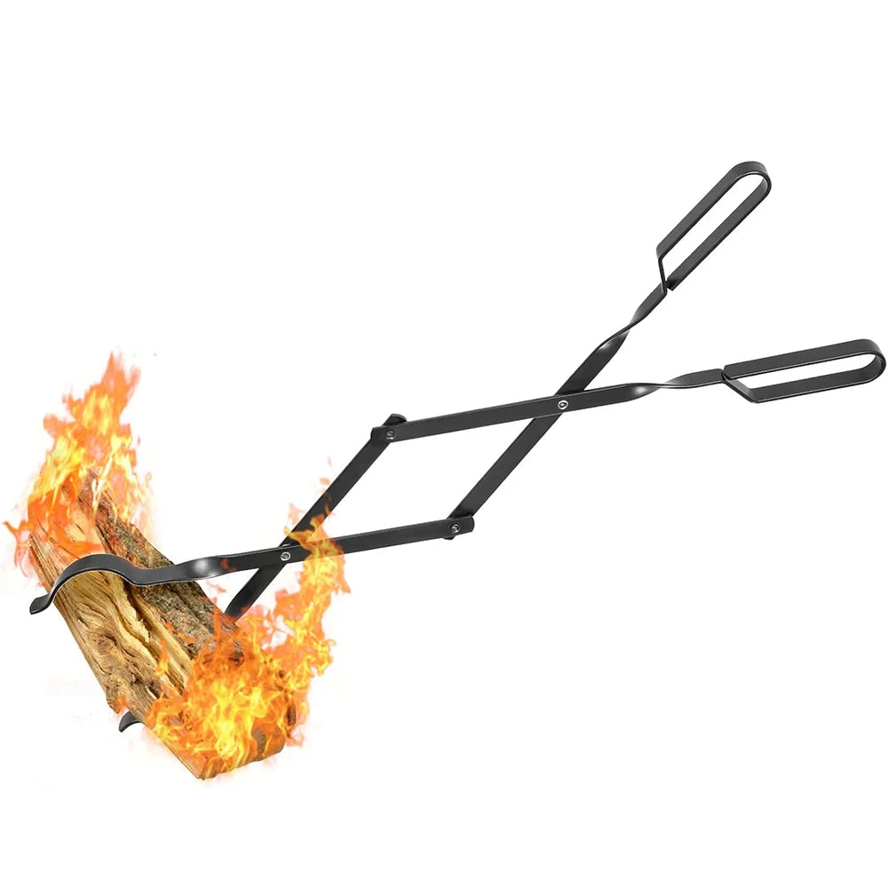 64cm Fireplace Tongs Heavy Duty Outdoor Campfire Firewood Tongs Long Log Grabber Fireplace Tongs Grill Camping Fire Pit Tool