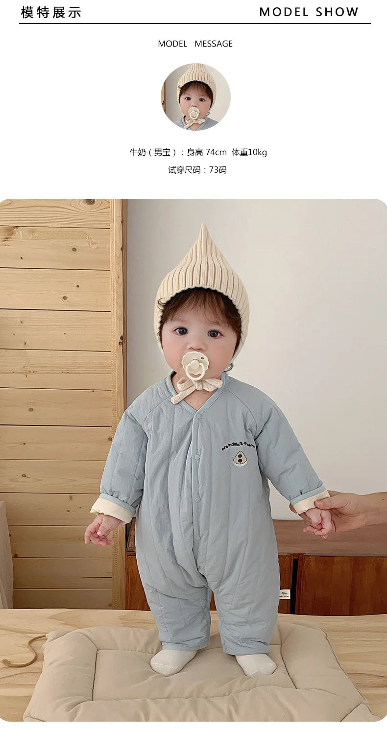 New Embroidered Baby Romper Autumn Winter Thicken Cotton One-piece Bodysuits for Boys Girls Outdoor Cotton Jacket Jumpsuit