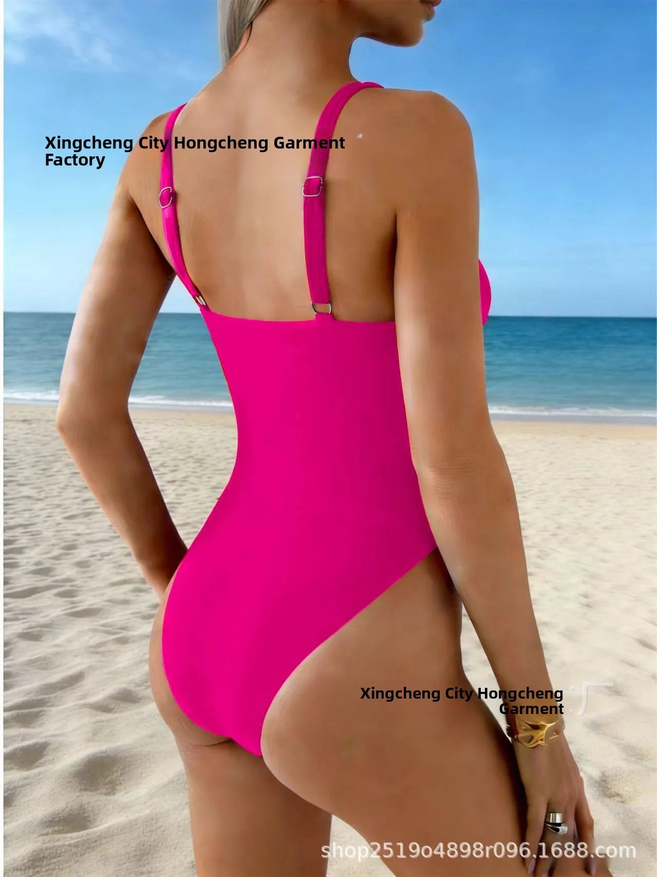 Fashionable Women's One-Piece Swimsuit Tummy Control Trendy Swimwear Cross-Border 2026 New Style Pure Color No Sleeve