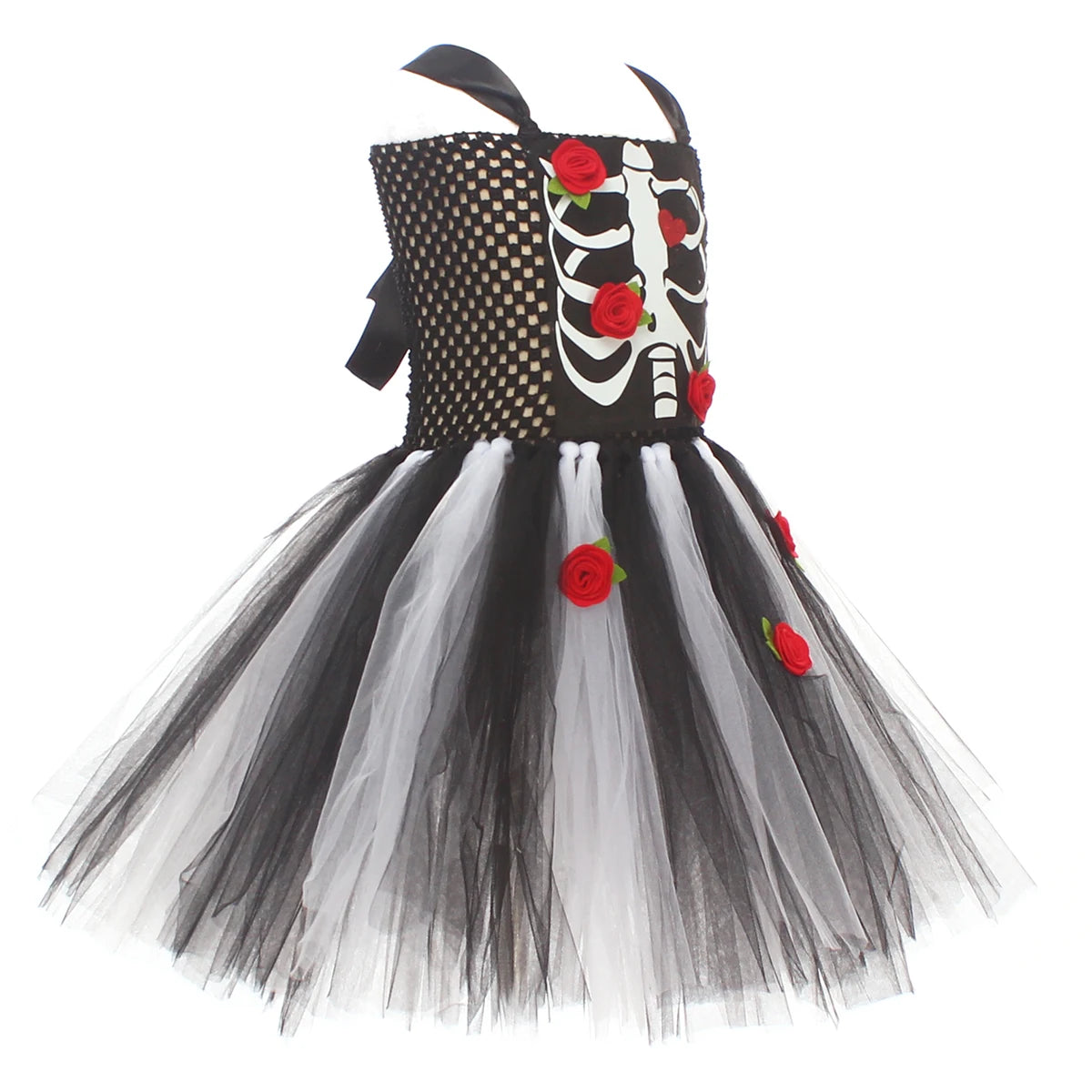 Girls Scary Skeleton Halloween Costume for Kids Zombie Corpse Bride Tutu Dress Children Day of The Dead Rose Bone Ghost Dress Up