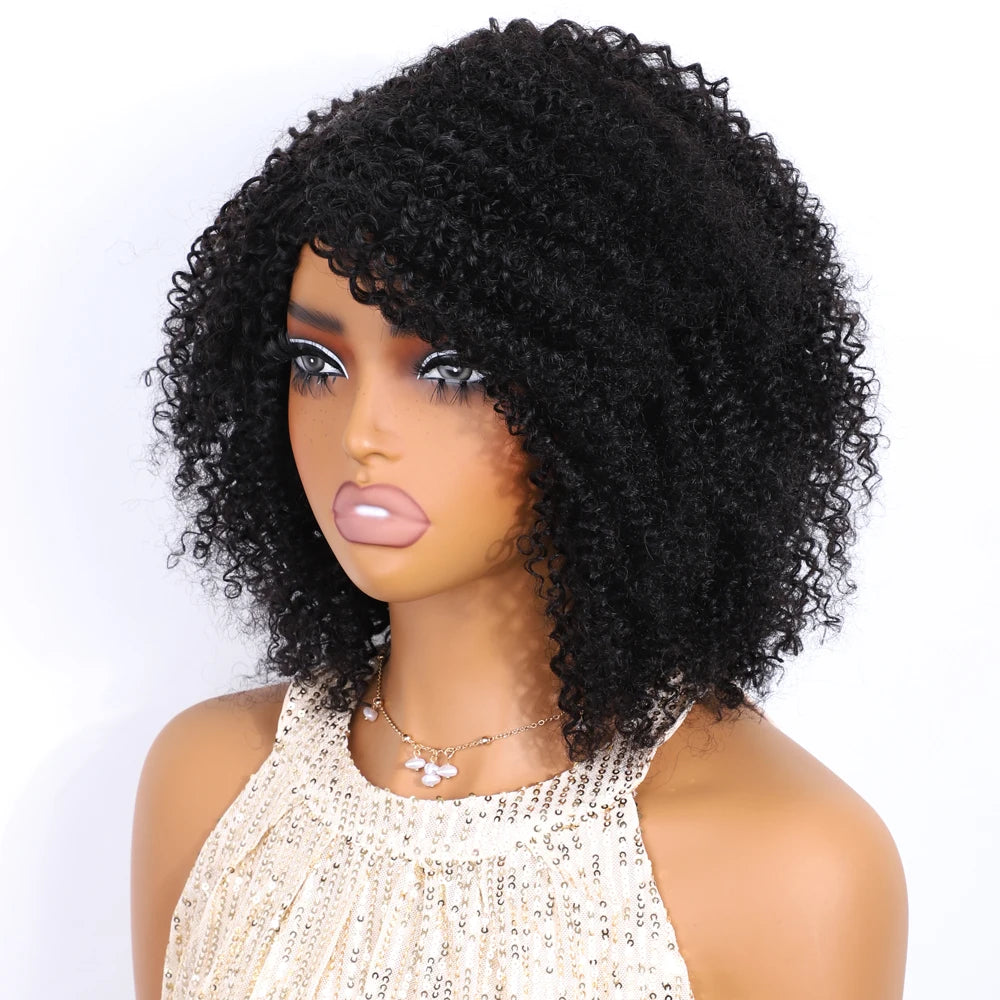Lekker Highlight Brown Kinky Curly Bob 100% Human Hair Wigs For Women Brazilian Remy Hair Full Machine Made Clearance Curly Wigs