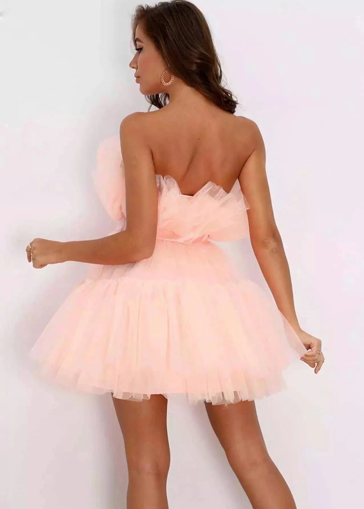 Summer Dress Women Off Shoulder Mesh Backless Tutu Tulle Lolita Pleated Dresses Women Strapless Date Ball Gown Dress Vestidos