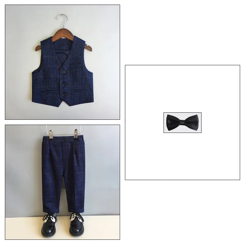 Autumn Winter Children Boys Formal Suit Kids Boys Wedding Suit 1-14Y Teenager Boy Blazer Vest Pant Suit Elegant Boys Kid Costume