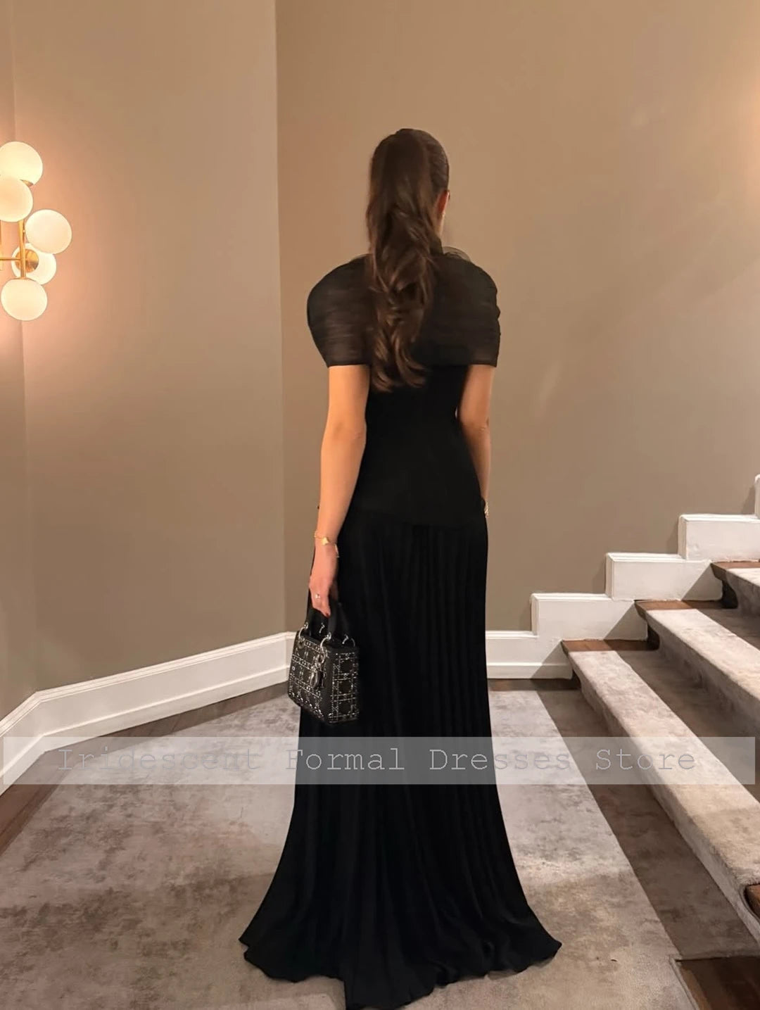 Customized Beaded Evening Dresses with Cap Sleeves A Line Luxury Party Dress for Women Modern Black Long Cocktail Gowns 2026