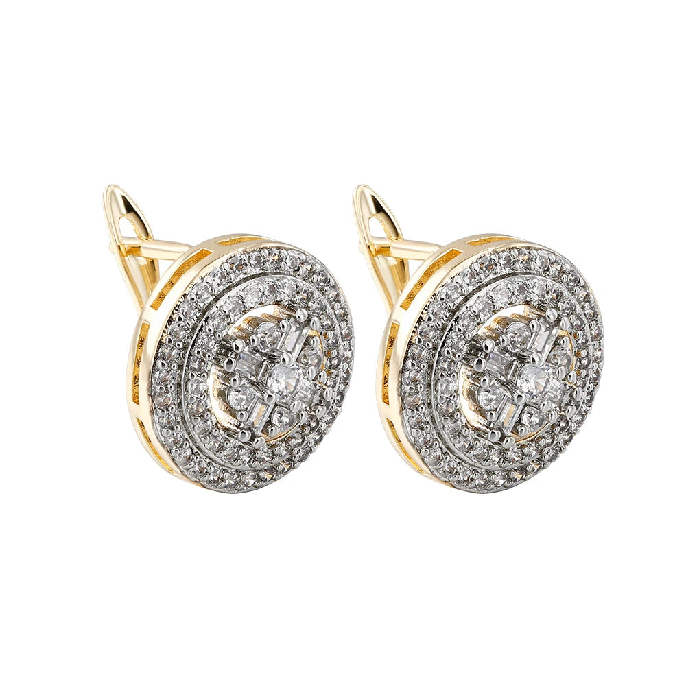 Round two-color design inlaid zircon earrings and rings set fashion jewelry holiday party banquet exquisite gift three-piece set