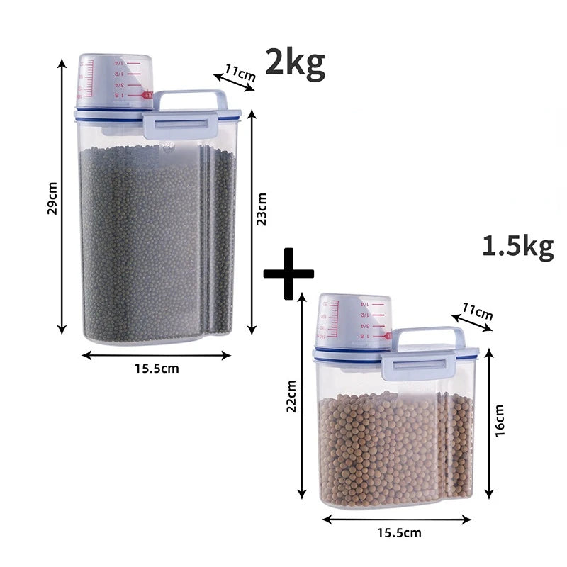 Dog Cat Food Pail Plastic Storage Tank with Measuring Cup Container Moisture-proof Sealed Jar Pet Supplies Accessories