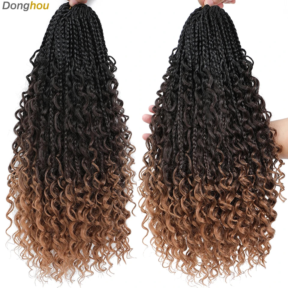 14 18 24 Inch Boho Box Braids Crochet Braids Curly Ends 1B 30 27 #4 Bug 8 Colors Ombre Goddess Bohemian Box Braids Crochet Hair