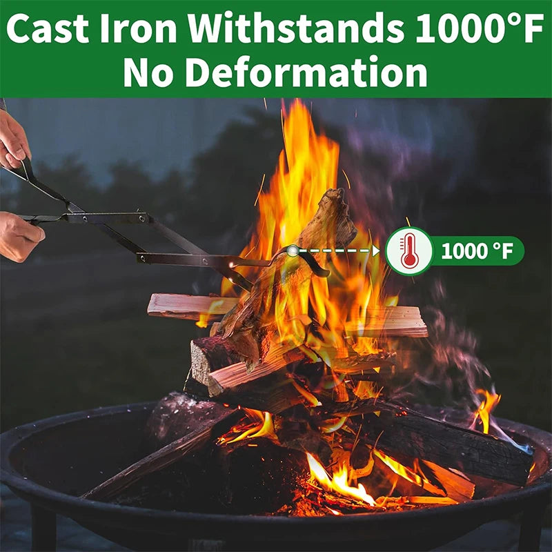 64cm Fireplace Tongs Heavy Duty Outdoor Campfire Firewood Tongs Long Log Grabber Fireplace Tongs Grill Camping Fire Pit Tool