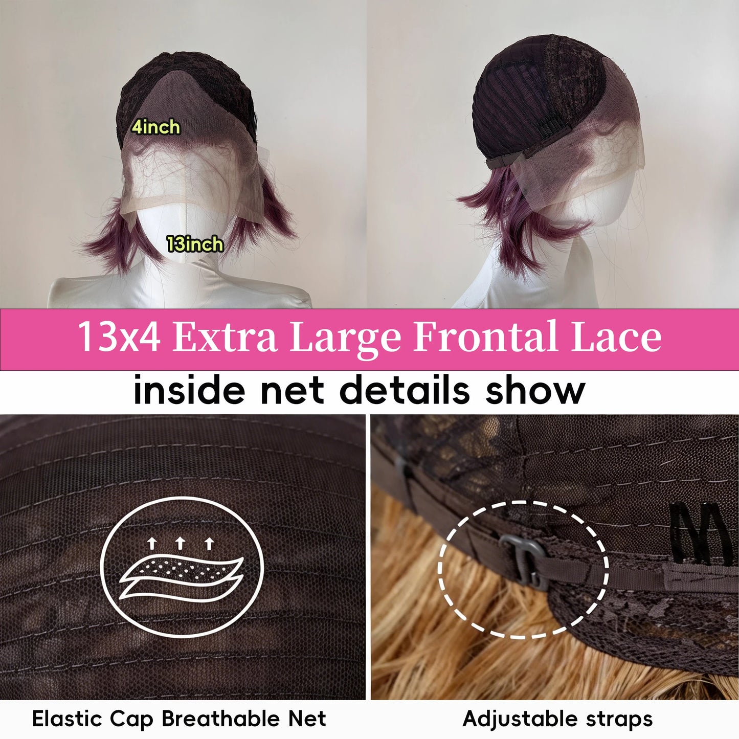13x4 Lace Frontal Wig 10" Widow's Peak Taro Ash Purple Synthetic Hair Natural Hairline Glueless Cosplay Party Hairpieces Unisex