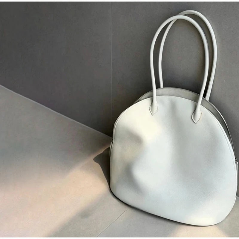 Fashion Luxury Seashell Shoulder Bag Korean Style Solid Color Minimalist Handbag Zippered Large Capacity Soft Leather Tote Bag