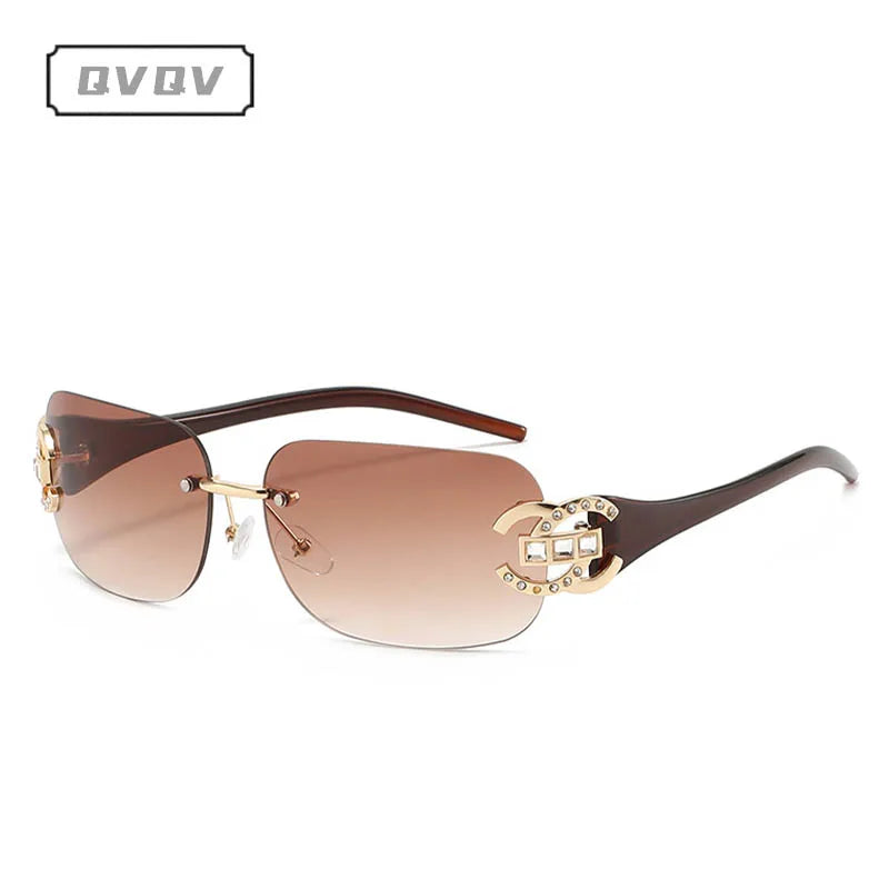 Sexy Popular Ins Rimless Square Sunglasses for Women Luxury Brand Design Diamond Punk Sun Glasses Cute Pink Shades Girls Eyewear