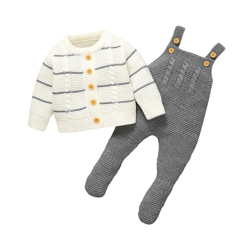 Winter Baby Clothes Sets Autumn Casual Long Sleeves Sweaters Jackets+Rompers Infant Boys Girls Outfits 2Pcs Knitted Toddler Wear