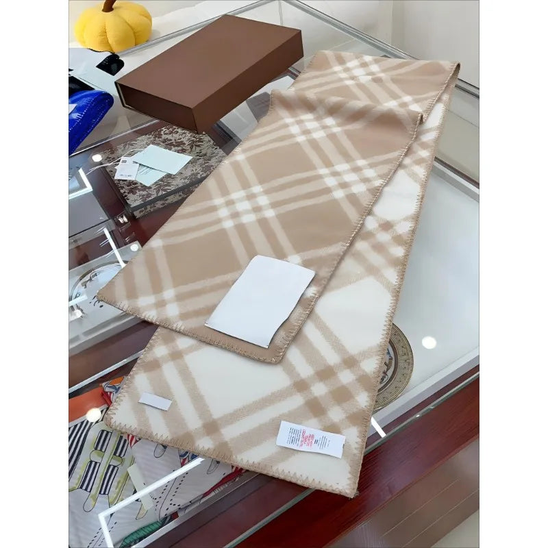 Scarf Shawl Double-Faced Plaid Wool Scarf Neck Warmer Soft Comfortable Fashion Long Scarf for Men and Women