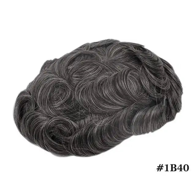 Men Toupee Lace NPU Human Hair Wig Indian Human Hair System Male Hairpiece Natural Wave Hair Pre-Plucked Hairline With Grey Hair