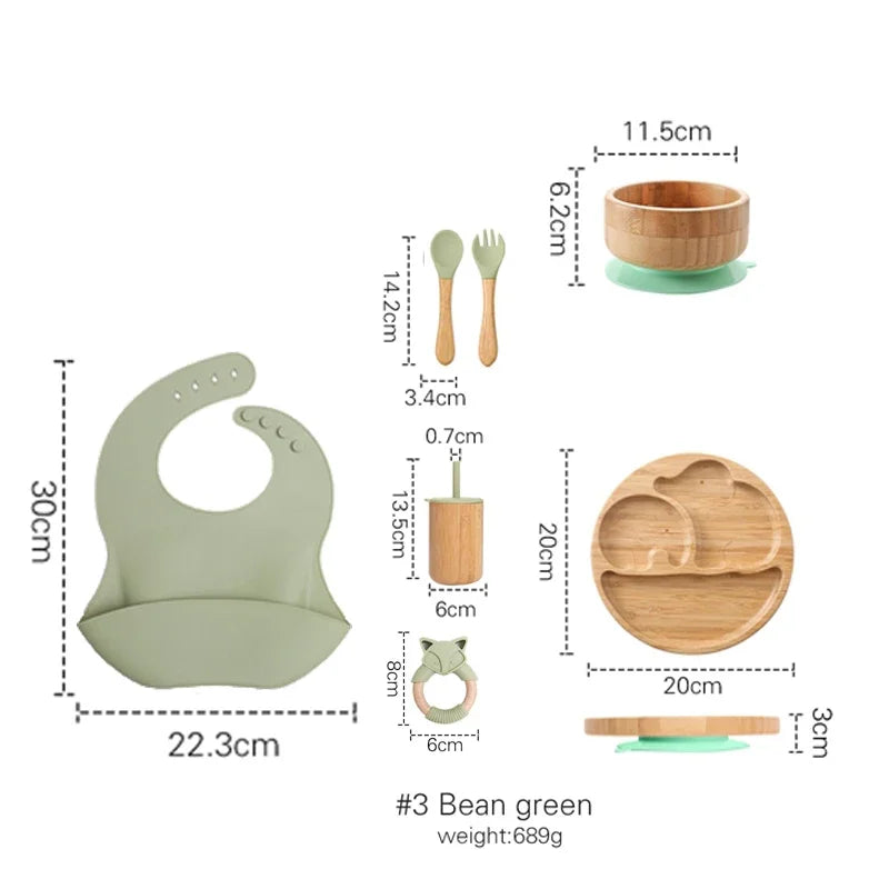 7pcs Silicone Baby Feeding Set Baby Feeding Supplies Kids Bamboo Dinnerware With Cup Children's Dishes Bowl Stuff Tableware Gift