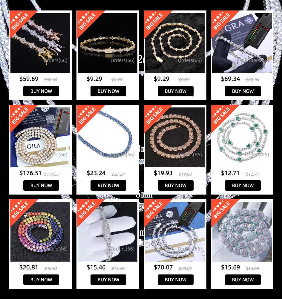 NY 2026 New Copper Material 2/3/4/5mm Iced VVS Moissanite Sparkling Tennis Chain Gift to Women With Exquisite Jewelry Necklace