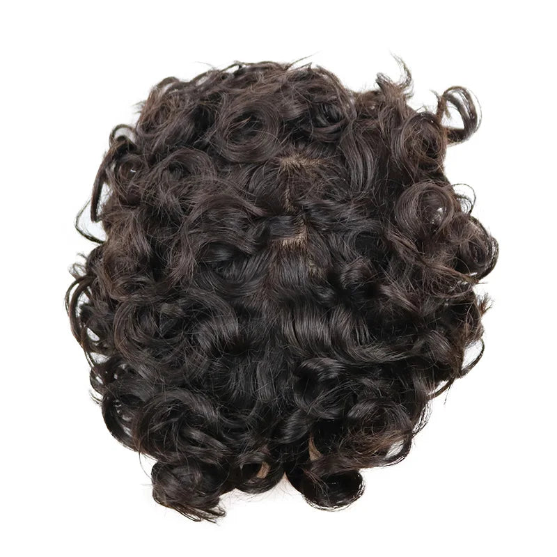 100% Human Hair Man 25mm Loose Curly Hair Replacement System Durable Skin Base Brown Gray Blonde #4 1B65 Prosthesis Hairpieces