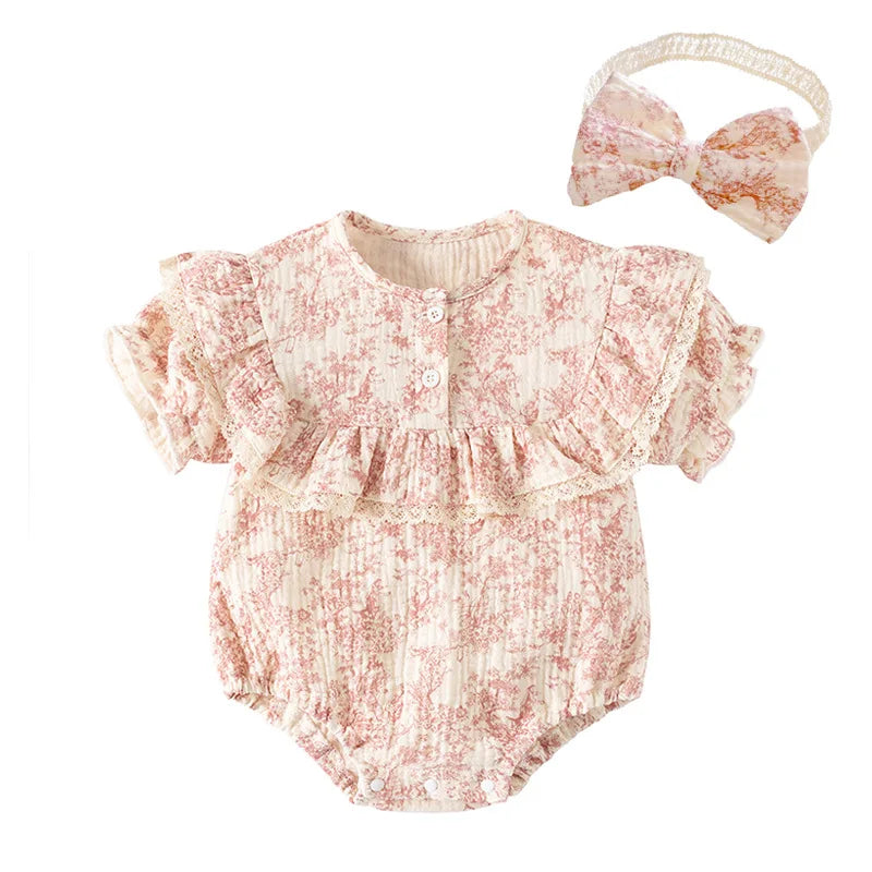 Newborn Romper Chinese Style Ink Painting Newborn Baby Girl Bodysuits +Hat Cotton Girls Jumpsuits Infants Onesie Outfits Clothes