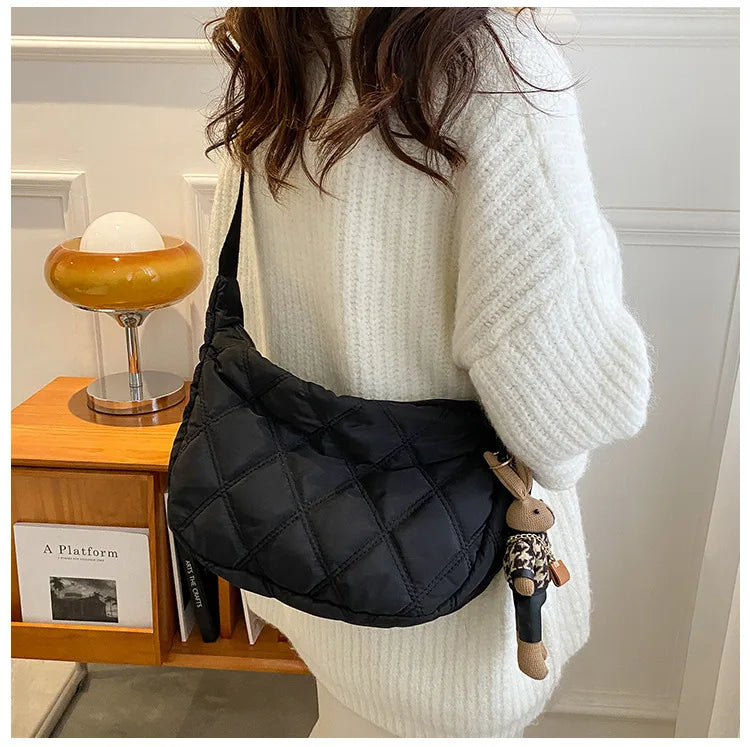 Crossbody Bags for Women's, Lightweight Shoulder Purse with Cute Rabbit Pendant Adjustable Strap Casual Handbag for Commute