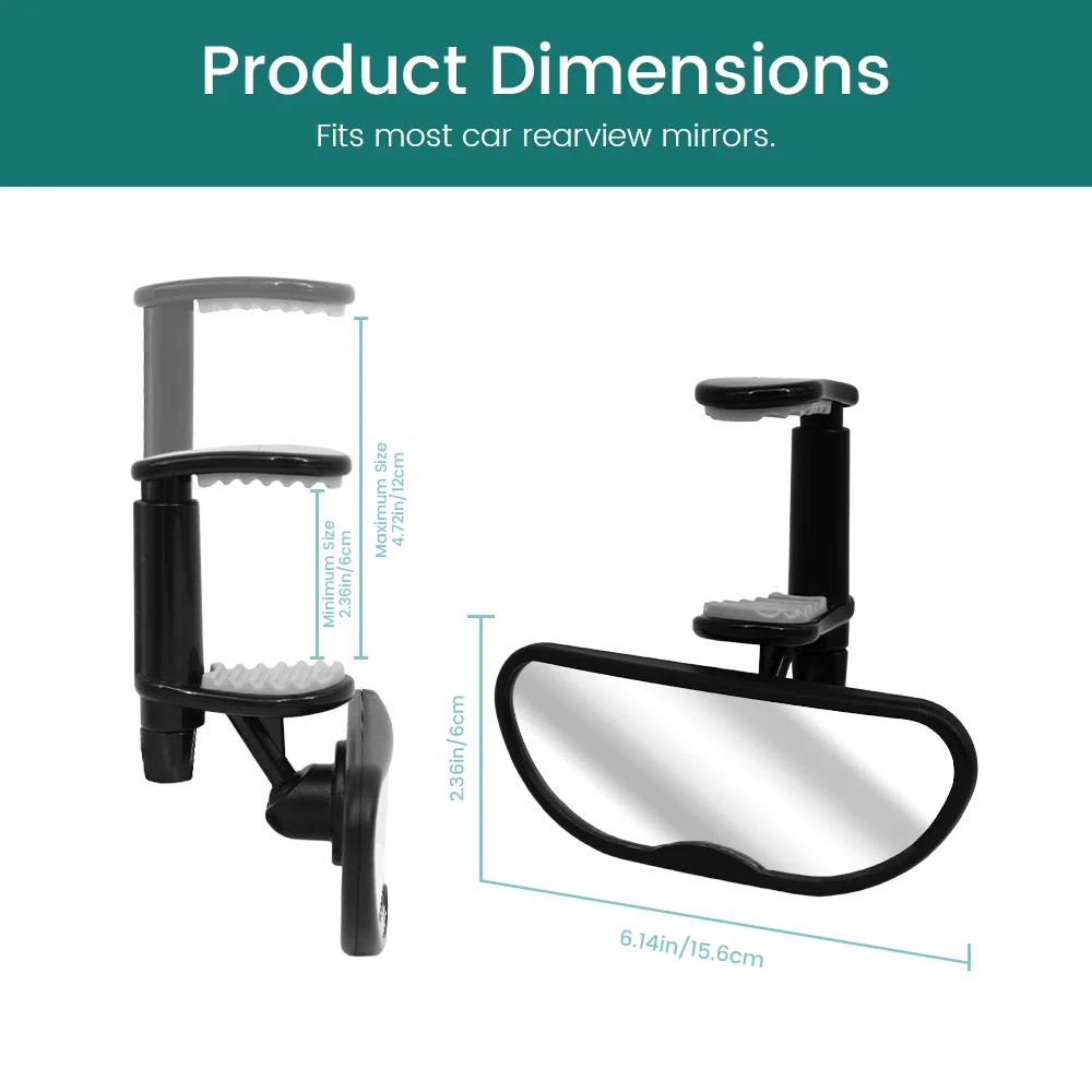 Clip-On Baby Car Mirror 360° Adjustable Rear View Mirror for Back Seat Non-Slip Clasp Fits Most Cars for Infant Safety