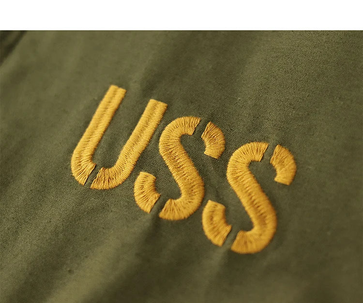 Autumn New American Retro Twill Embroidery Cargo Deck Jacket Men's Fashion 100% Cotton Washed Multi-pockets Casual Loose Coat