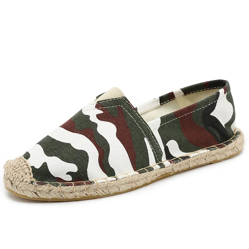 Grass Woven Linen Men's and Women's Handmade Stitching Fishing Shoes with A Casual Flat Bottom Anti Slip Fabric Design Platform