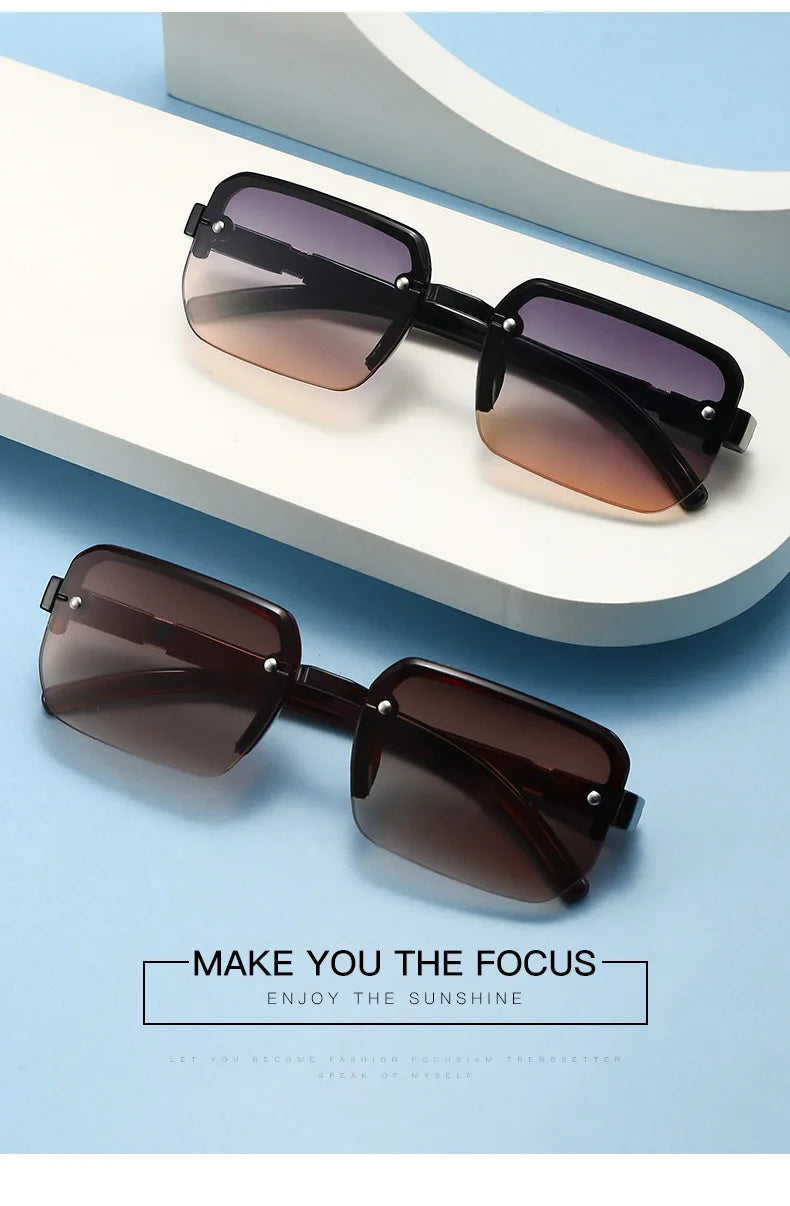 Rimless Sunglasses Rectangle Fashion Popular Men Shades Small Square Sun Glasses For Female Male Summer Traveling Oculos