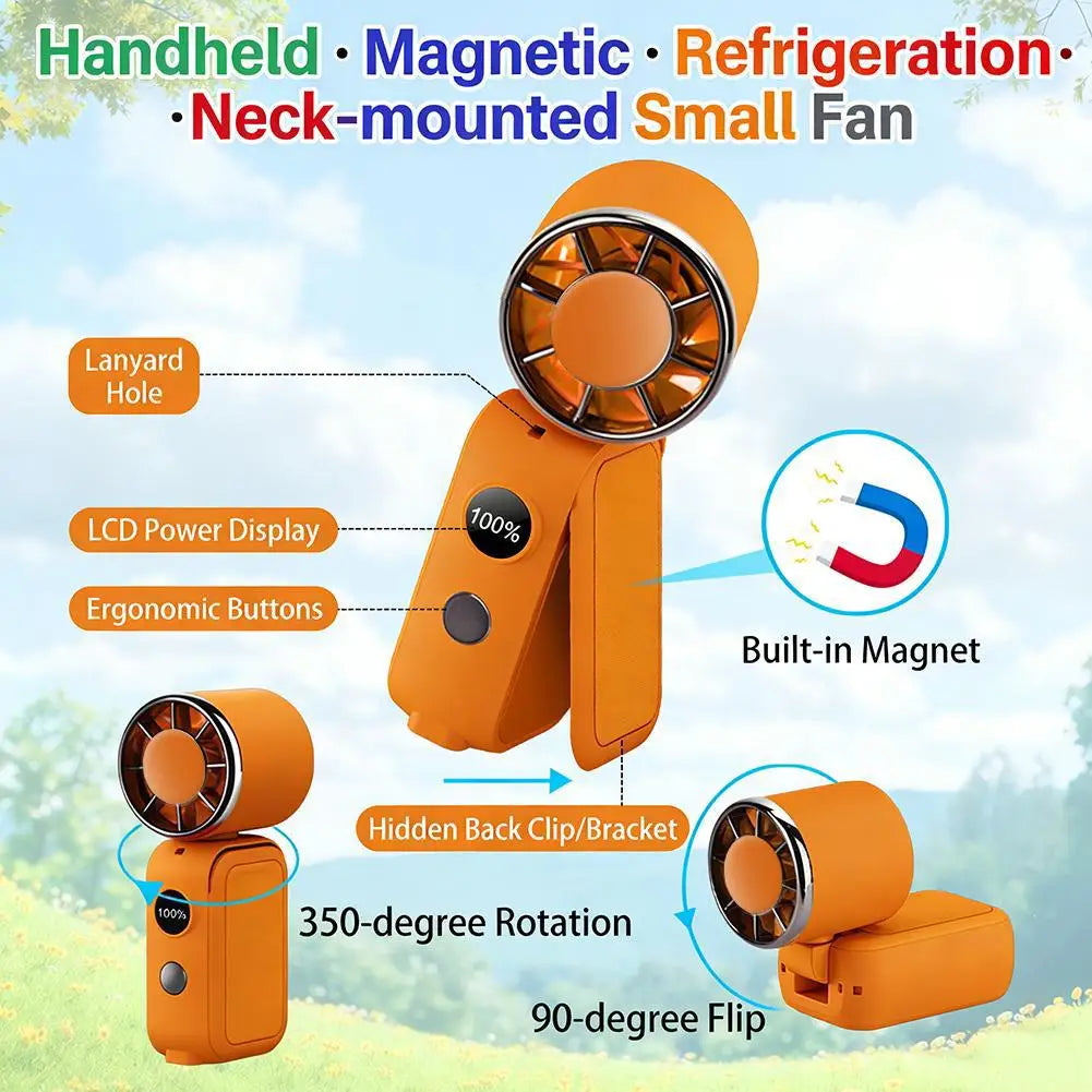 Portable Handheld Mini Fan Foldable Cooling Fans 5 Speed USB Rechargeable Fan with Phone Stand And Digital Display Screen