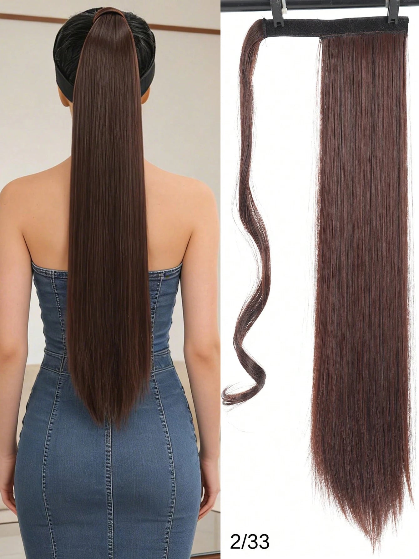 Synthetic Hair 26'' Long Straight Ponytail Wrap Around Ponytail Clip in Hair Extensions Black Hairpiece Headwear 2026