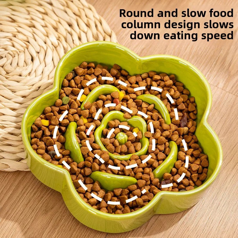 Ceramic Dog Slow Food Bowl Anti-choking Medium and Large Dog Food Basin Cat Bowl with Wooden Frame Pet Feeding Supplies With