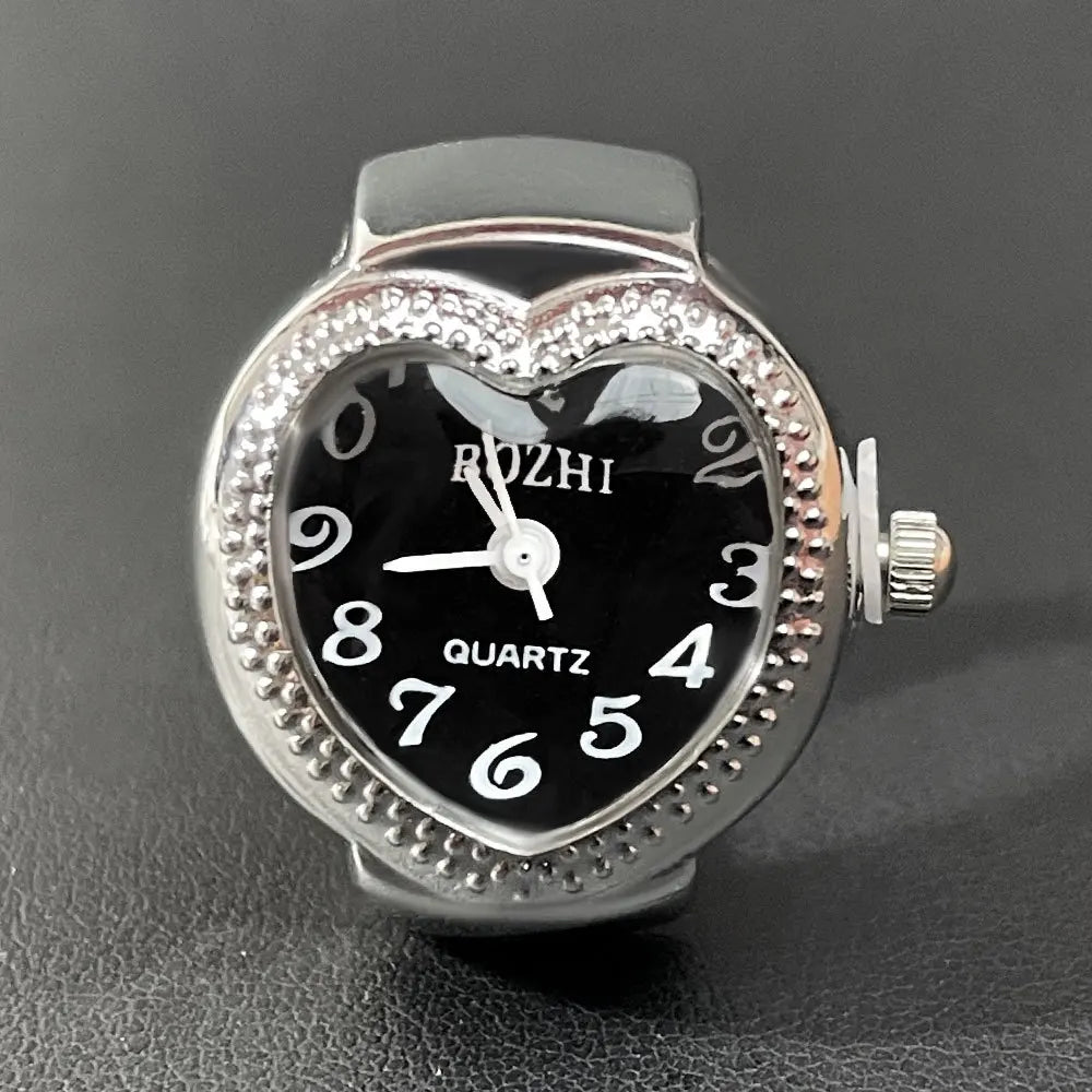 Kiss Jewelry Women Men Creative Heart Shape Clock Quartz Watch Rings Couples Elastic Strap Alloy Dial Watches Finger Ring Gift