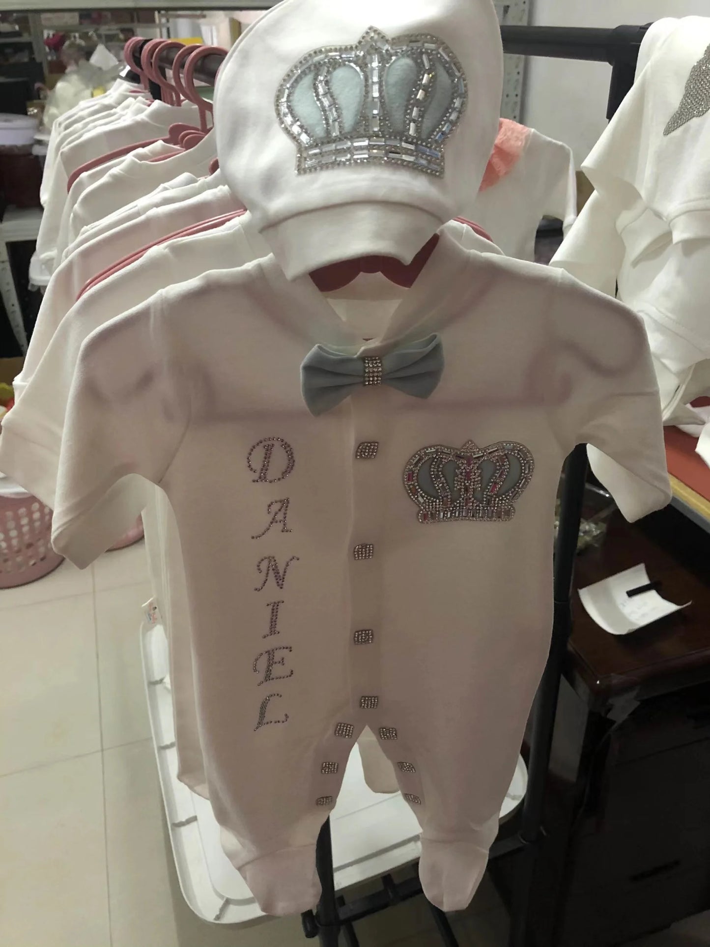 5pcs Newborn Baby Embroidery Lace Romper Outfit Clothing Cotton Infant Wrapped Baby Products Pants Mittens Receiving Blanket